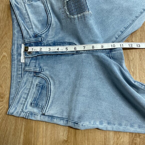 JOSEPH RIBKOFF JEANS RHINESTONE JEWEL FRAYED LIGHT WASH HIGH RISE SIZE 4 PATCHED - Picture 12 of 13
